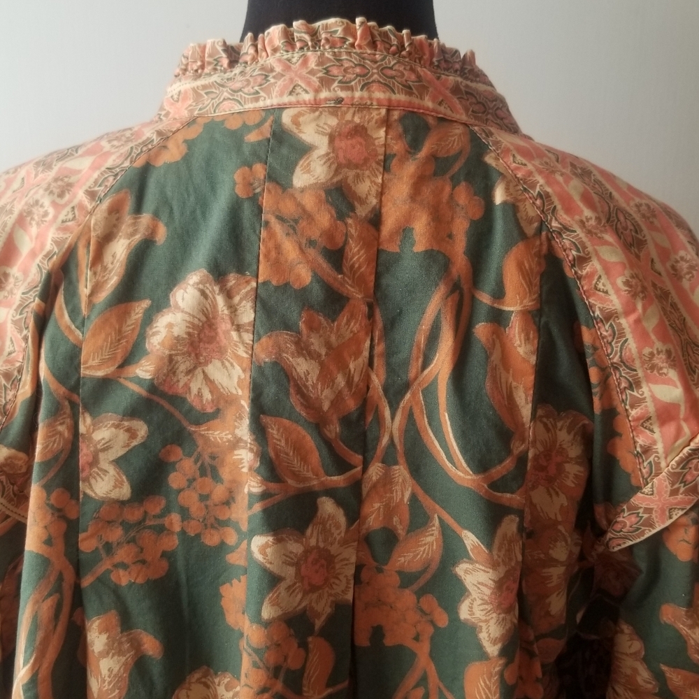 FREE PEOPLE Floral Gardens Forest Combo Button Front Pockets Shirt Large - Picture 7 of 10